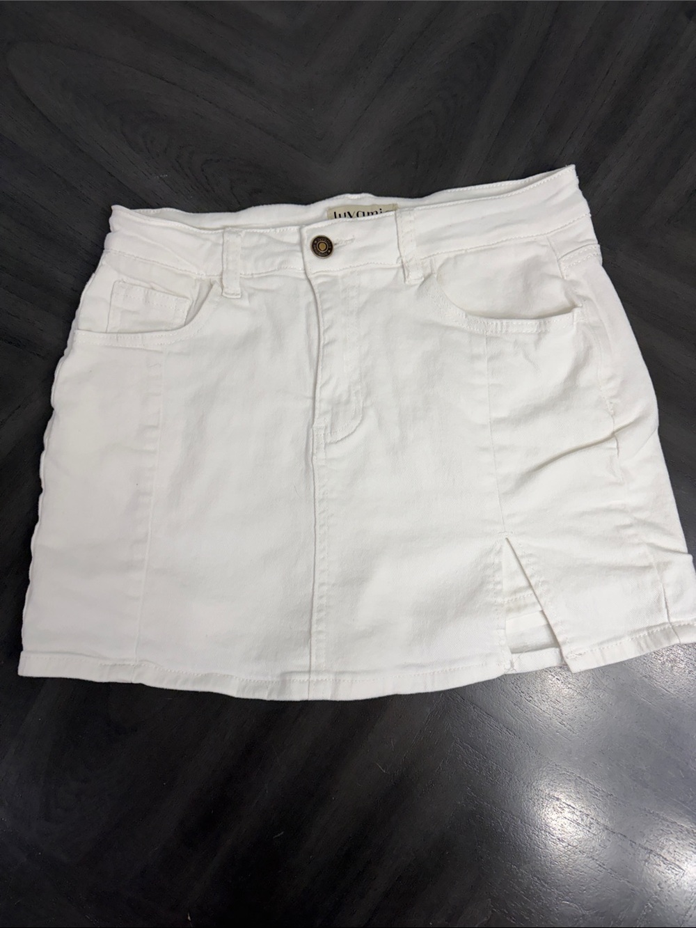 Luvamia Women’s White Denim Mini Skort with Front Slit